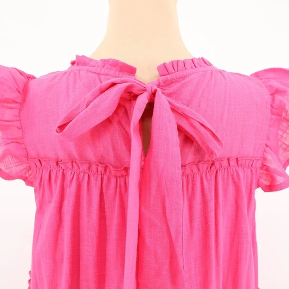 NWT TwentyTen Pink Babydoll Tiered Ruffle Dress Womens Coquette Vacation Size L - Picture 7 of 10